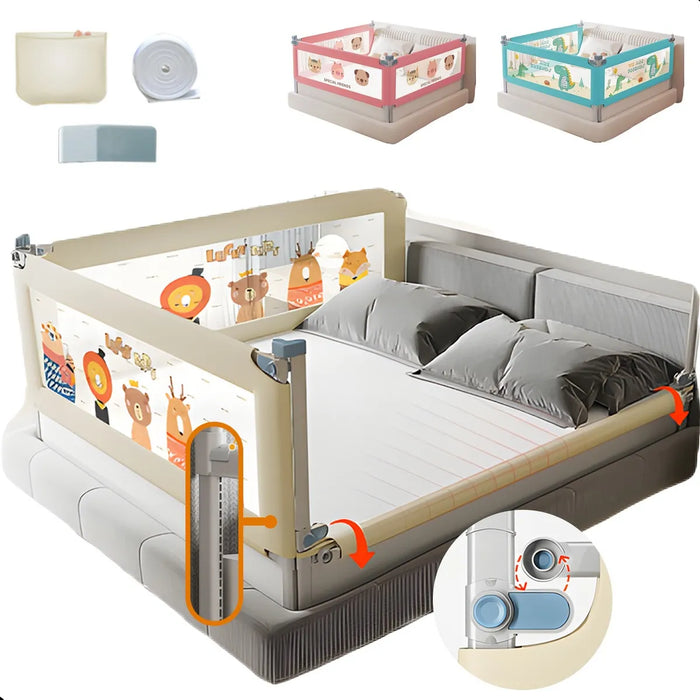 BARANDILLA DE CAMA BARRERA RIEL PROTECCION AJUSTABLE NIÑOS COLECCION ANIMAL BAIGE BLANCO 1.5 M GRADO B