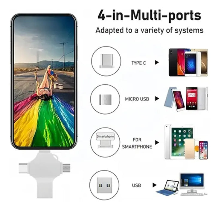 4 IN1 USB FLASH DRIVE FOR IPHONE/HUAWEI/ANDROID128GB SILVER GRADO B
