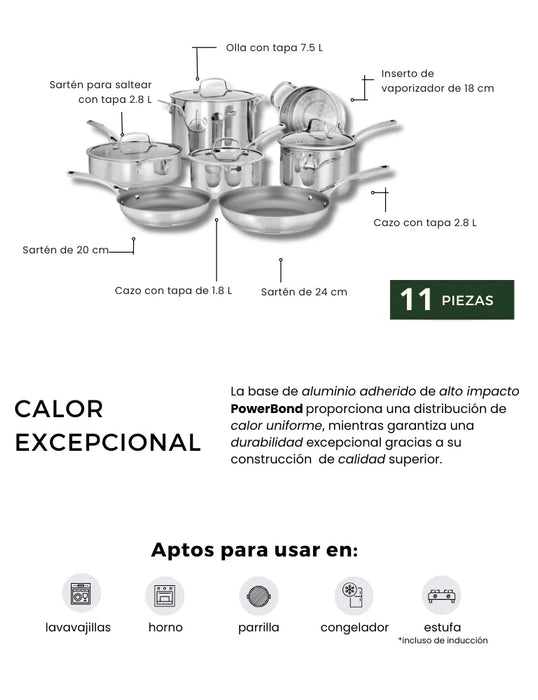 Batería De Cocina 95-11es Acero 11 Piezas Color Plateado Cuisinart GRADO A