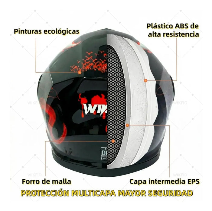 CASCO MOTO ABATIBLE PLEGABLE CERTIFICADO DOT DISEÑO VENOM GRADO B