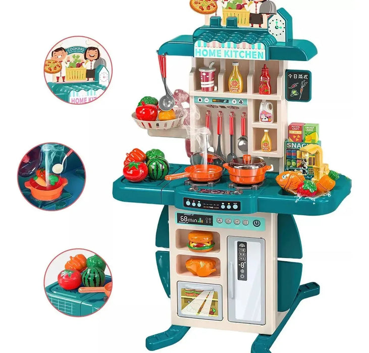 COCINA JUGUETE PARA NIÑOS 73 PIEZAS LUZ SONIDO Y AGUA 95CM COLOR VERDE GRADO B
