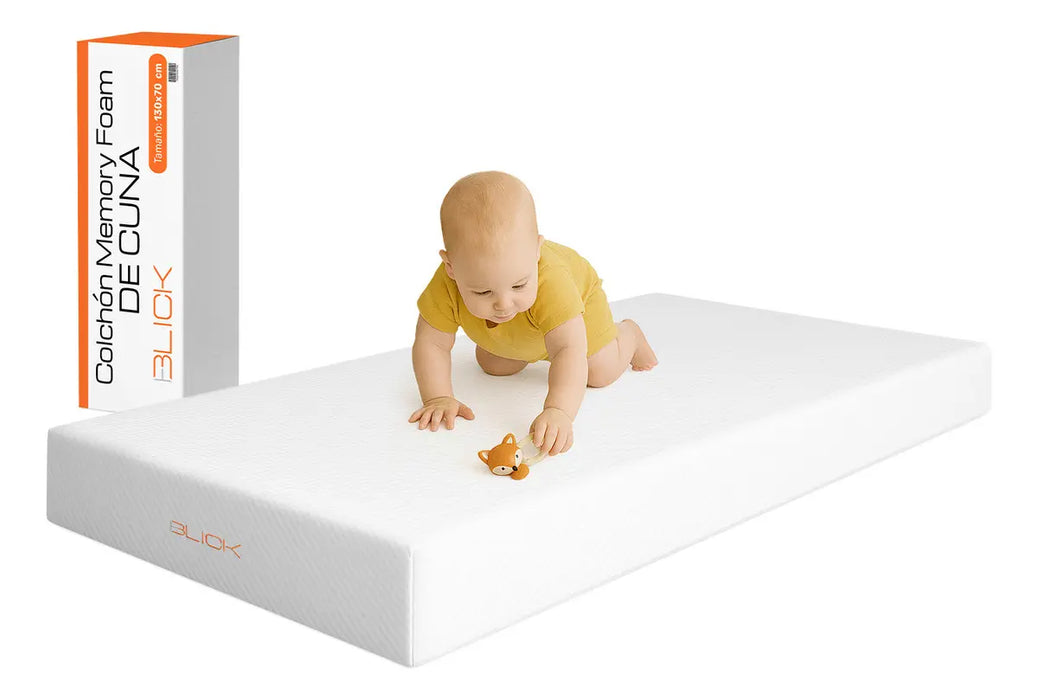 Colchon De Cuna Memory Foam 130 X 70 x 15 Cm Mediano Hipoalergénico Antibacterial 25 Kg Caja Blick Color Blanco     GRADO A