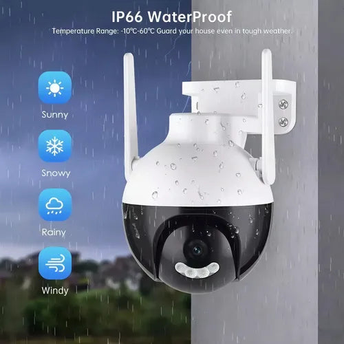 Cámara de Seguridad Exterior WiFi Inalámbrica con Alarma y Foco – SriHome SH045, Visión 360° y 3MP GRADO B