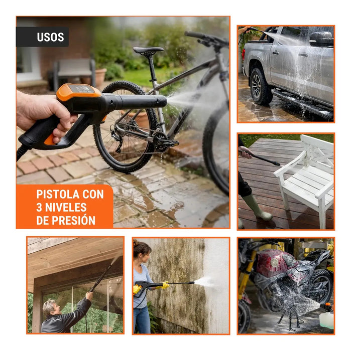HIDROLAVADORA ELÉCTRICA PRESIÓN MÁXIMA 2000 PSI COLOR NARANJA/NEGRO FRECUENCIA 60 HZ TRUPER HILA-2000 GRADO B