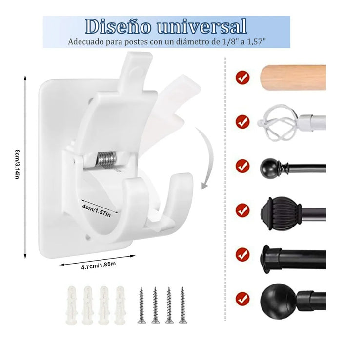 2pcs Soportes Barra Cortina Adhesivos Cortinas Sin Taladro 3586