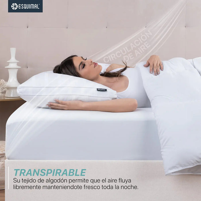 PAQUETE DE 2 ALMOHADAS INDI-QUEEN SIZE, 100% ALGODÓN ESQUIMAL, 300 HILOS, RELLENO TIPO DOWN, FRESCA, TRANSPIRABLE Y NATURAL. BLANCO GRADO A