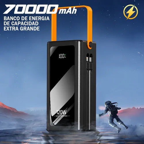 🔋 Power Bank de 70,000 mAh | Carga Ultra Rápida con Luz LED y Cables Integrados GRADO A✨
