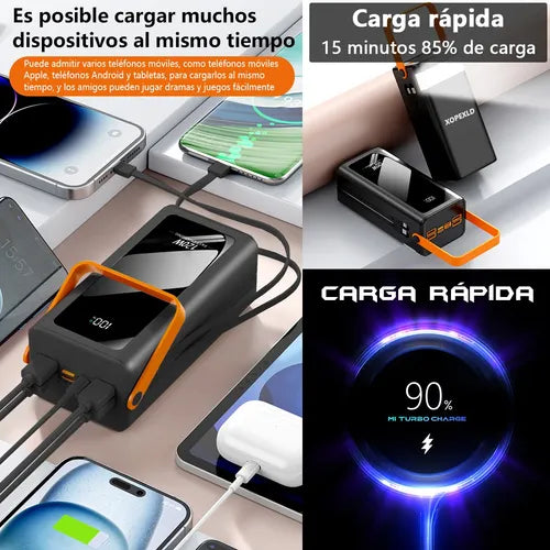 🔋 Power Bank de 70,000 mAh | Carga Ultra Rápida con Luz LED y Cables Integrados GRADO A✨