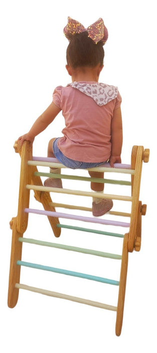 TRIÁNGULO EVOLUTIVO DE MADERA (CONEJO) EN COLORES PASTEL GRADO A