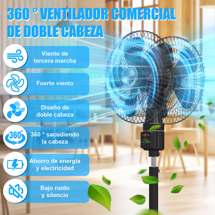 Ventilador 18 Inch Pedestal Piso Pared,doble Cabezal 360° GRADO B