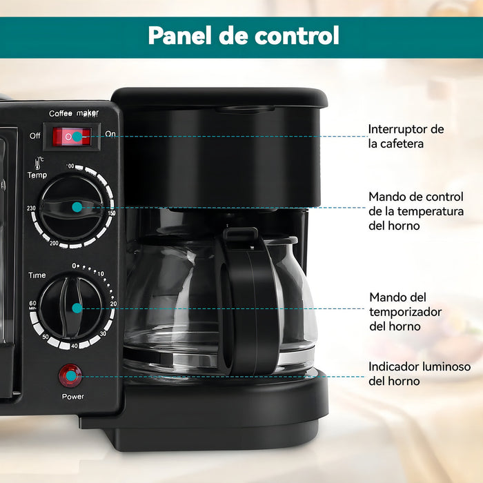 3 EN 1 HORNO TOSTADOR PARA DESAYUNO CON CAFETERA GRADO A