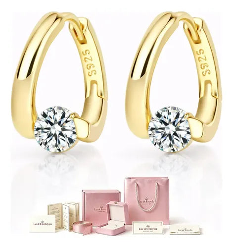 ARETES DE PLATA 925 CHAPADO EN ORO REGALOS MOISSANITAE MUJER GRADO B