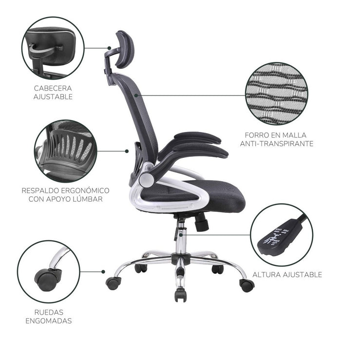 Sillas Para Oficina Top Living Megaplus Ajustable Ergonomica Color Negro Material Del Tapizado Mesh