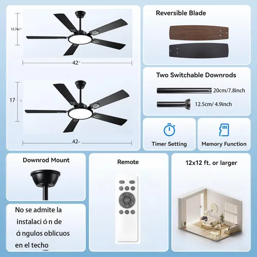 Ventilador De Techo Con Luz Y Control Remoto 42 Pulgadas GRADO B