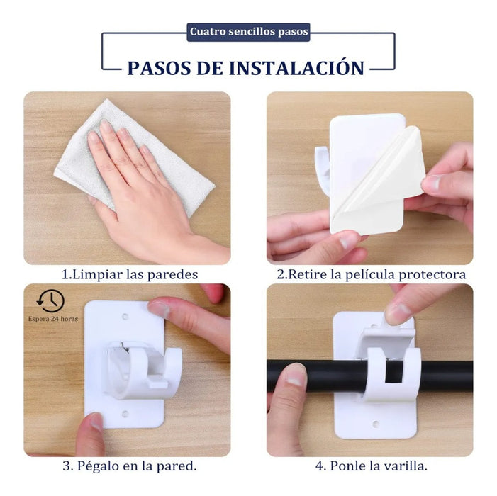 2pcs Soportes Barra Cortina Adhesivos Cortinas Sin Taladro 3586