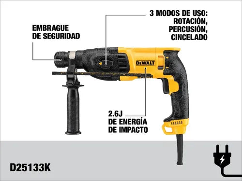 Rotomartillo Electroneumático Dewalt D25133k Amarillo Y Negro Frecuencia De 50hz/60hz Con 800w De Potencia 127v GRADO A