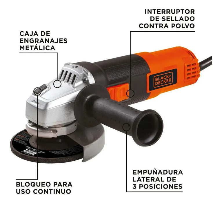 Kit Esmeriladora 920w + 6 Discos + Caja Black+decker Naranja 60 Hz GRADO B