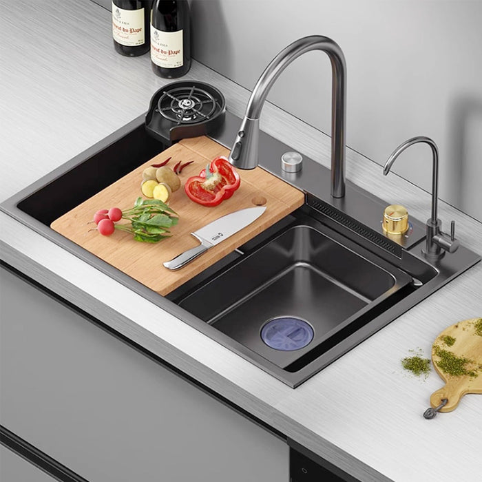 Fregadero De Organizadores Cocina Tarja De Acero Inoxidable Bokoptyr 80*45*22cm Duradero Elegante Y De Alta Gama Adecuado Para Múltiples Escenarios Gris Oscuro GRADO B