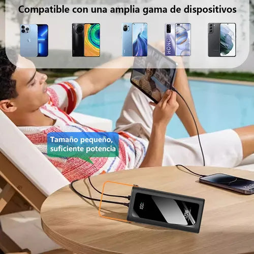 🔋 Power Bank de 70,000 mAh | Carga Ultra Rápida con Luz LED y Cables Integrados GRADO A✨