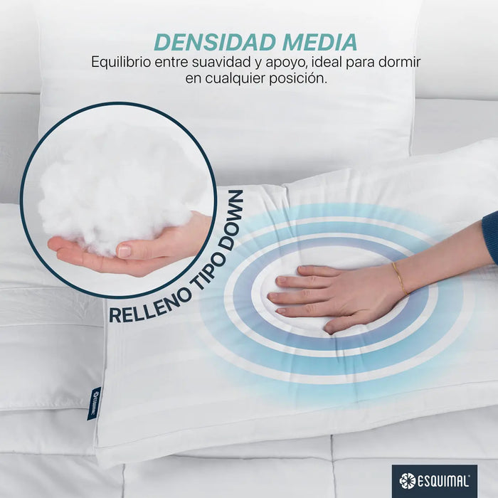 PAQUETE DE 2 ALMOHADAS INDI-QUEEN SIZE, 100% ALGODÓN ESQUIMAL, 300 HILOS, RELLENO TIPO DOWN, FRESCA, TRANSPIRABLE Y NATURAL. BLANCO GRADO A