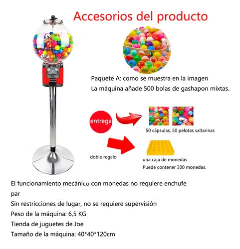 Dulcera Chiclera Vending Con Pedestal 5 Pesos+600 Bolas Grado B