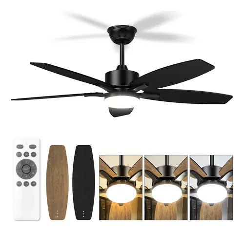 Ventilador De Techo Led 6 Velocidade Control Remoto 5 Aspas, Acero Inoxidable, 3 Opciones De Luz, 6500k, 4500k, 3500k, Sincronización 1h, 2h, 4h, Adelante Y Atrás, Sala De Estar, Dormitorio, Oficina.