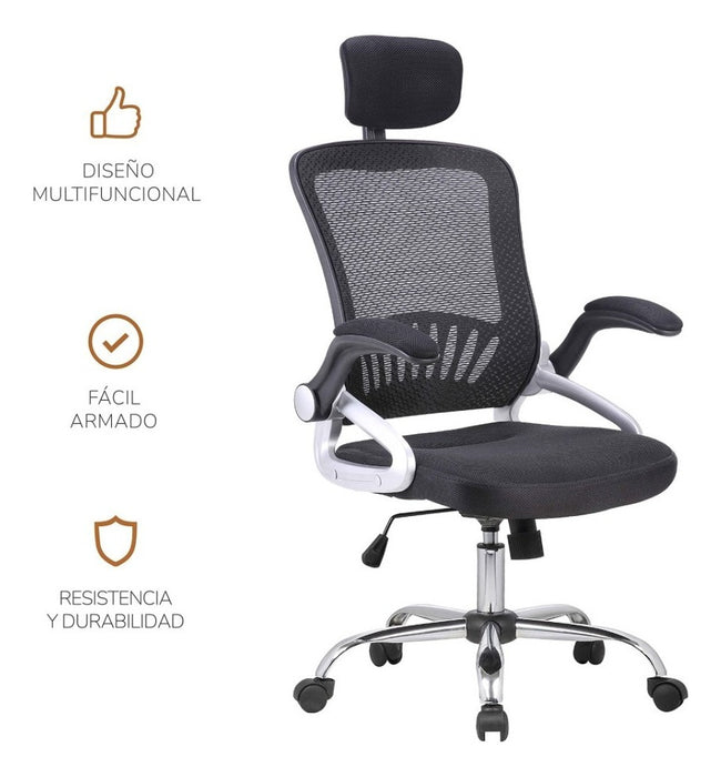 Sillas Para Oficina Top Living Megaplus Ajustable Ergonomica Color Negro Material Del Tapizado Mesh