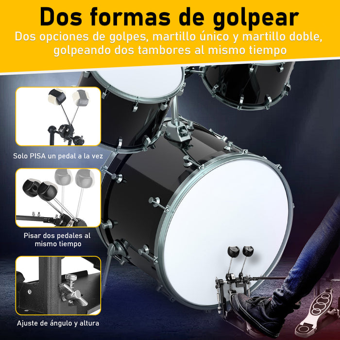 DOBLE PEDAL BOMBO TAMBOR REFORZADO 34-48CM AJUSTABLE, JUOPLD PEDAL BATERIA GRADO B