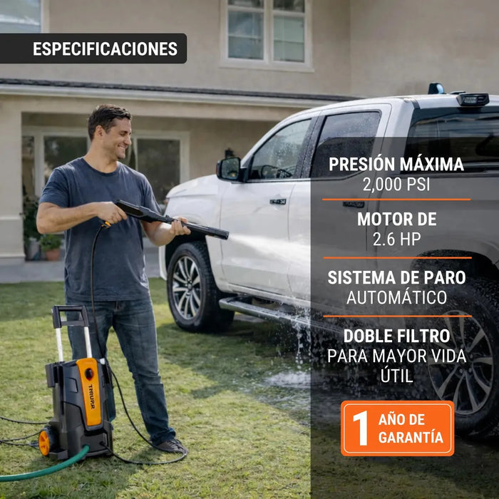 HIDROLAVADORA ELÉCTRICA PRESIÓN MÁXIMA 2000 PSI COLOR NARANJA/NEGRO FRECUENCIA 60 HZ TRUPER HILA-2000 GRADO B
