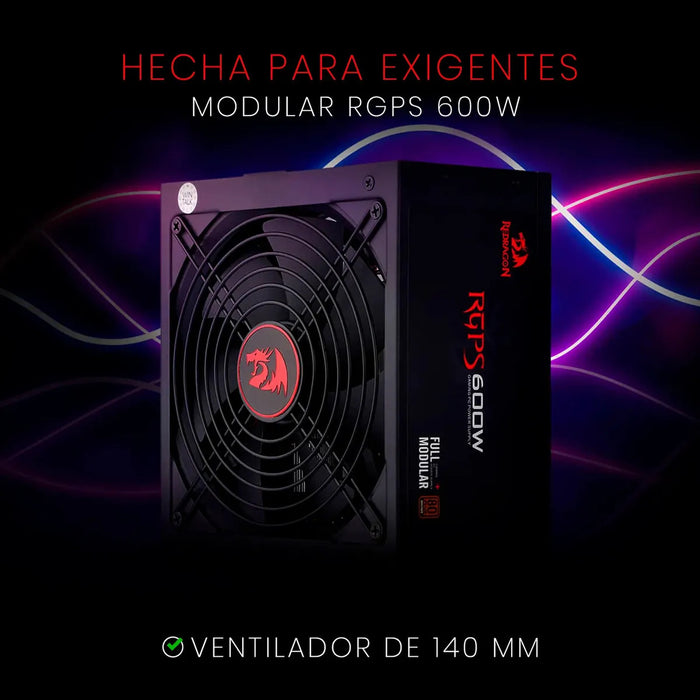 FUENTE DE PODER REDRAGON RPGS GC-PS003 600W MODULAR BRONCE COLOR BLACK NEGRO GRADO B