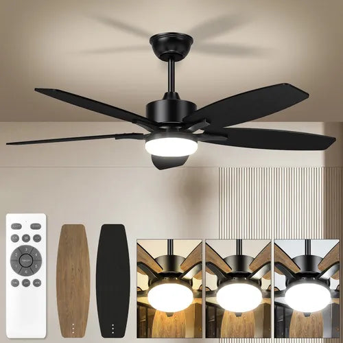 Ventilador De Techo Led 6 Velocidade Control Remoto 5 Aspas, Acero Inoxidable, 3 Opciones De Luz, 6500k, 4500k, 3500k, Sincronización 1h, 2h, 4h, Adelante Y Atrás, Sala De Estar, Dormitorio, Oficina.