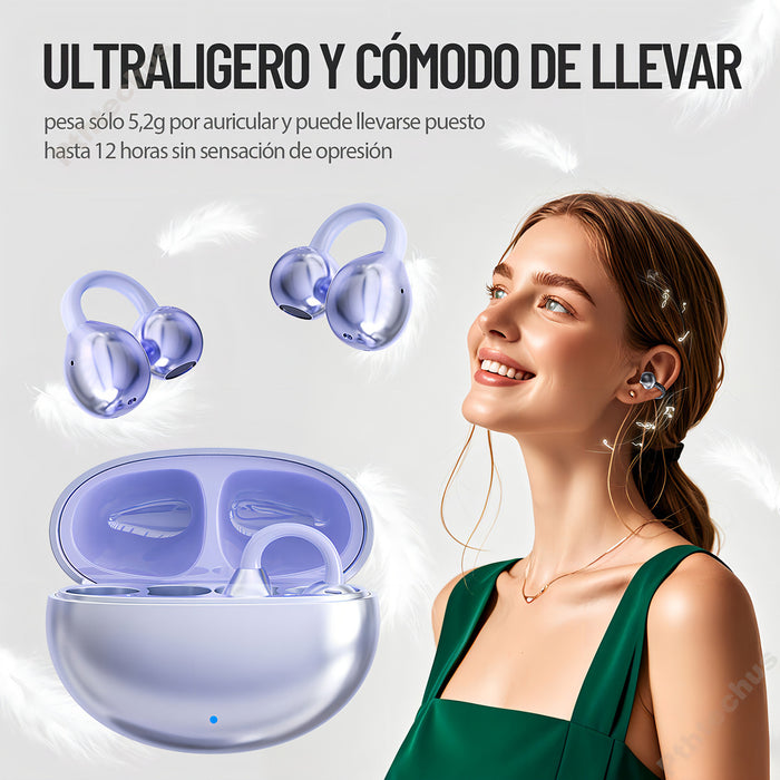Audífonos Pthtechus M91 Clip-ear Inalambricos Bluetooth Ipx6 Micrófono Hd Integrado Open Ear Cancelación De Ruido Earbuds Gamer Deportivos Headset Luz Led Color Violeta