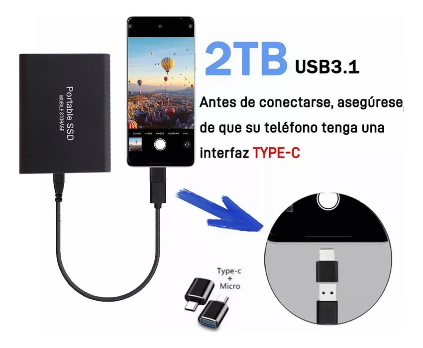 Disco Portátil Duro Externo Alta Velocidad Ssd 2tb Negro 1 GRADO B