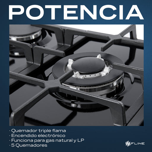 PARRILLA EMPOTRABLE GAS 5 QUEMADORES ACERO | RIGA 5 | FLINE COLOR NEGRO GRADO B - TiendaKomet México