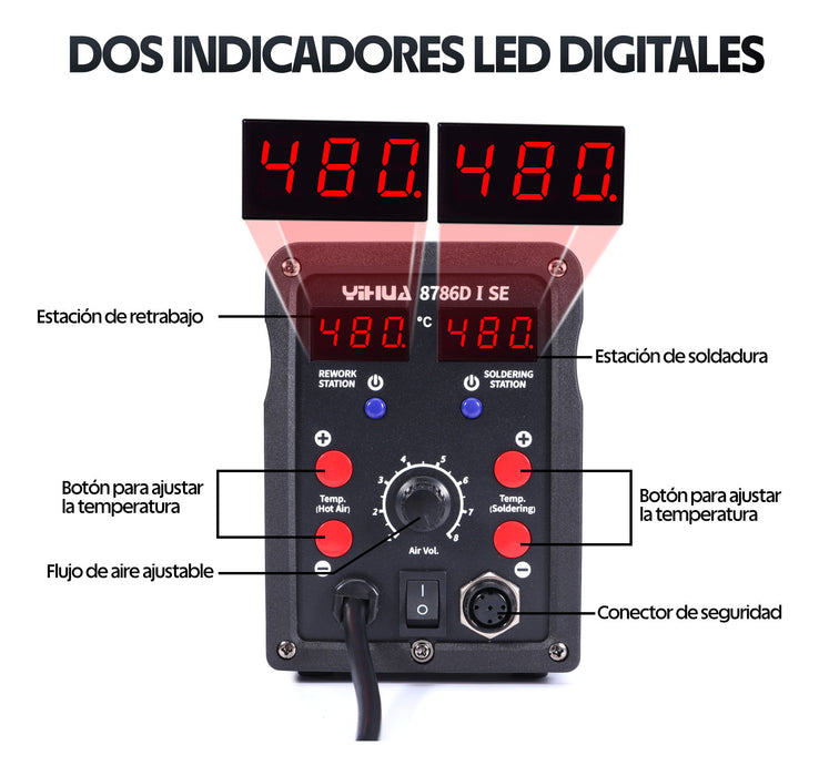 Estación Soldadura Yihua 750w Pistola De Calor 2 En 1 GRADO B