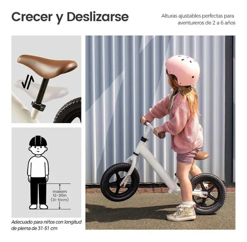 Bicicleta De Equilibrio Entrenadora Sin Pedales para Niños Ruedas de 11 Pulgadas Color Blanco Mini Mundo DWZ-122003 GRDO B
