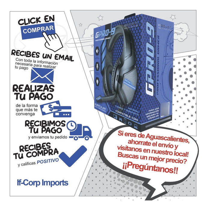 Audífonos Gaming Headset Micrófono Flexible Led Beast Color Negro GRADO A