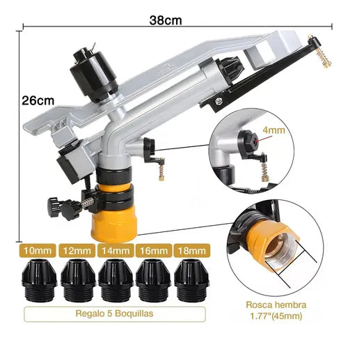 Cañón Aspersor Jardin Aspersor Riego Agrícola 1-1/2 R-18-36m GRADO B