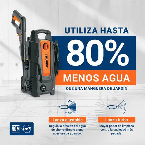 Hidrolavadora ElÃ©ctrica PresiÃ³n MÃ¡xima 1500 Psi Color Negro Truper Hila-1500 GRADO B