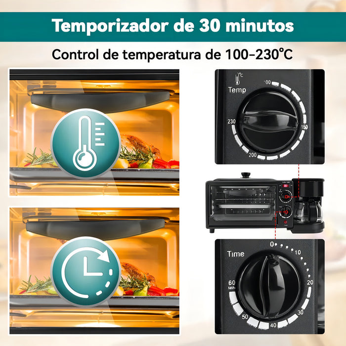 3 EN 1 HORNO TOSTADOR PARA DESAYUNO CON CAFETERA GRADO A