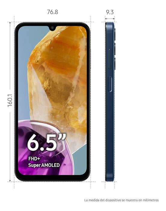 TELÉFONO CELULAR SAMSUNG GALAXY M15 5G, 6000 MAH, CÁMARA TRIPLE DE HASTA 50 MP, 128 GB, AZUL OSCURO