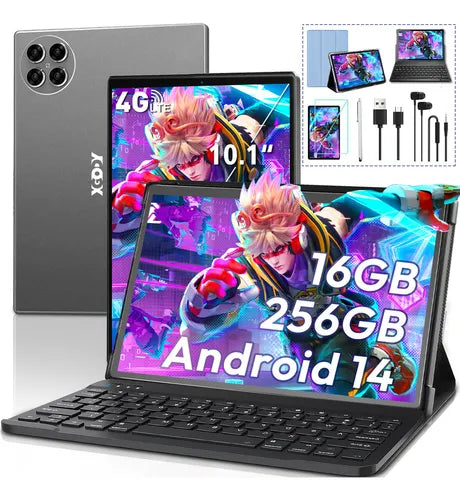 Tablet 10.1 Xgody 16 Gb Ram 256 Gb Con Teclado Android 14 1tb Tf Expansión Soporte De Tarjeta Sim Octa Core 1.6ghz 8000mah Certificación Google Gms Con Funda Teclado Lápiz Óptico