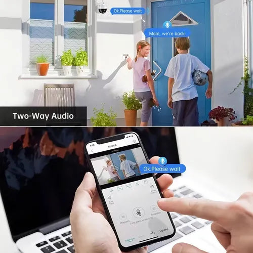 Cámara de Seguridad Exterior WiFi Inalámbrica con Alarma y Foco – SriHome SH045, Visión 360° y 3MP GRADO B