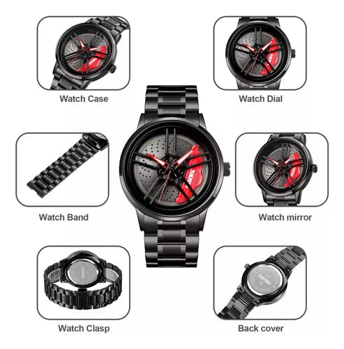 RELOJ YAZOLE RIN DE AUTO DEPORTIVO GIRATORIO ACERO INOX