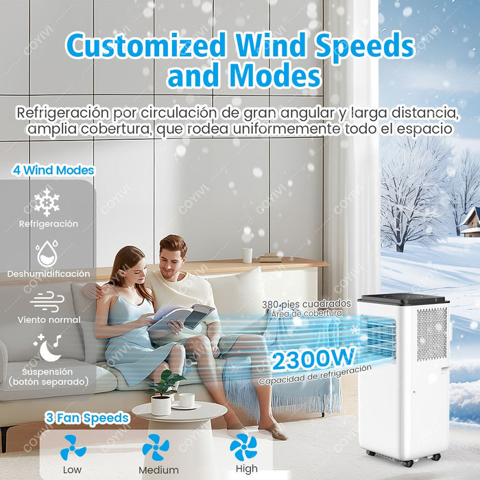Aire Acondicionado Portátil 8000btu/h Con Deshumidificación Y Control Remoto 24h Temporizador 3 Modos Y Modo De Sueño 3 Velocidades Refrigerante R32 Coyivi GRADO B