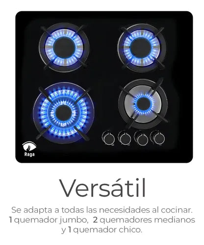 Estufa De Mesa/parrilla A Gas 4 Quemadores, Cristal Templado Color Negro Grado B