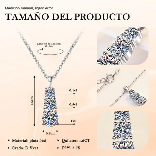 Collar Moissanite 1.6ct Plata 925 Joyerí­a Lujo Regalo Esposa