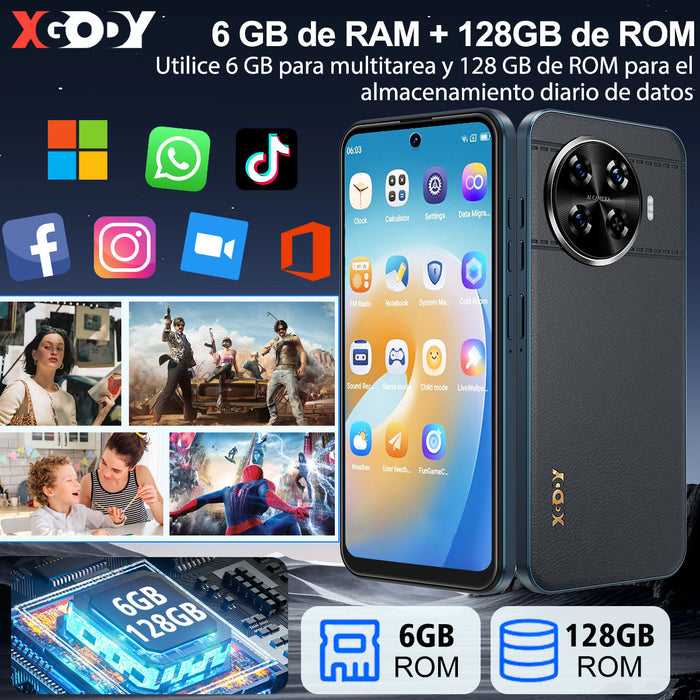 Smartphone Xgody V80h, Doble Sim, Negro, Memoria Interna De 6 Gb, 128 Gb De Ram, 4g/lte, Mediatek Mt6739, Pantalla De 6,52 Pulgadas, Android 10, Juegos, Resistente. GRADO B