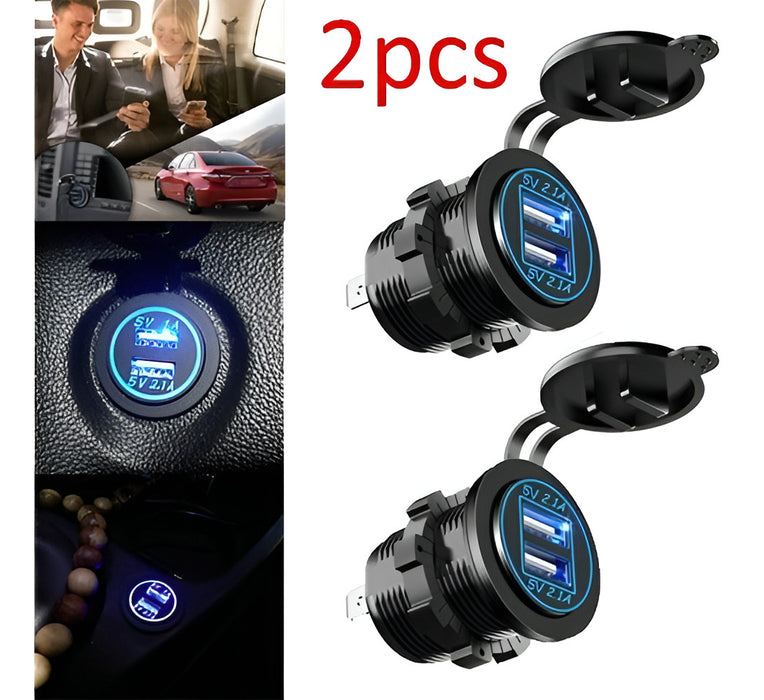 2pcs 12v 2.1a cargador iluminado usb doble salida coche moto