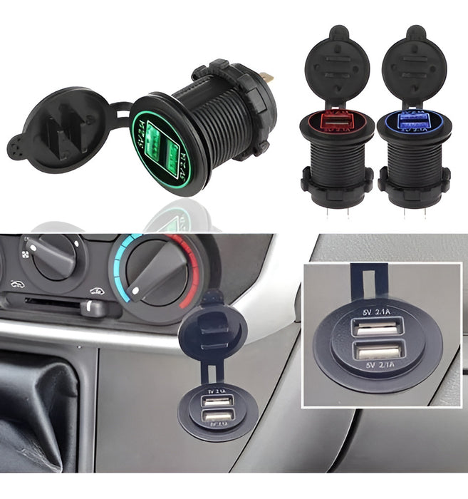 2pcs 12v 2.1a cargador iluminado usb doble salida coche moto